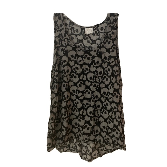 H&M Black & Grey Tank Top With Skulls & Hearts - Picture 1 of 5